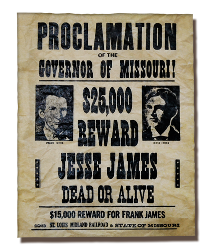 Jesse and Frank James Wanted Poster