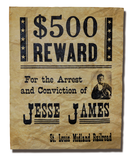 Jesse James Wanted Poster High Quality, Parchment Replica Poster