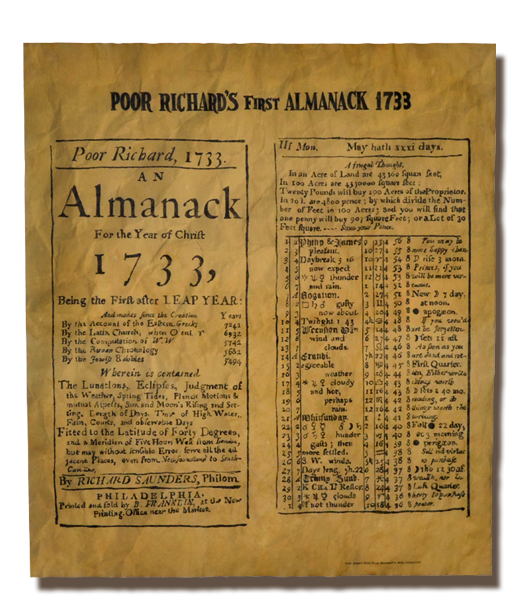 Reprint of two pages from Poor Richard's first Almanac - 1733