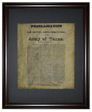 The Proclamation of Sam Houston, Framed