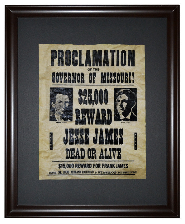 Jesse and Frank James Wanted Poster High Quality, Parchment Replica ...