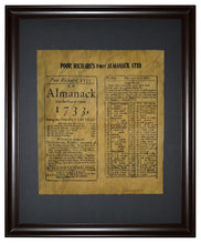 Reprint of two pages from Poor Richard's first Almanac - 1733, Framed